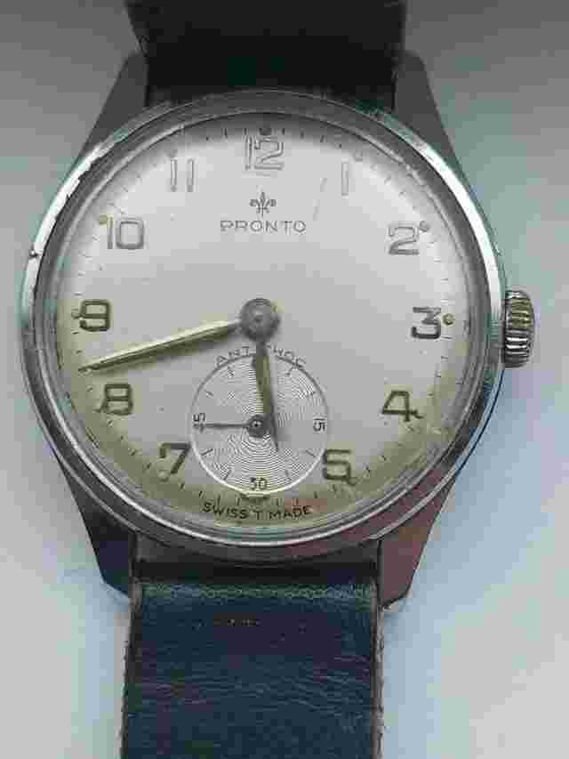 Vintage 1940s Pronto Incabloc Swiss Made Watch Stainless Steel back WORKING!