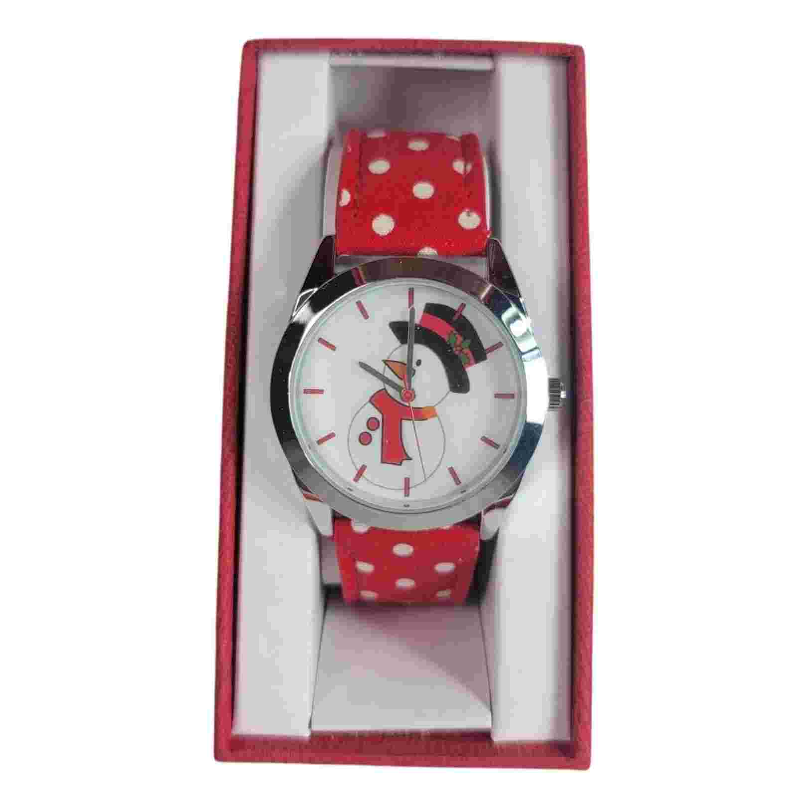 MZ Berger & Co Snowman Watch Red Dot Band Round Christmas Winter Holiday NEW