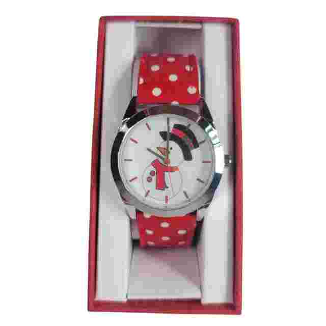 MZ Berger & Co Snowman Watch Red Dot Band Round Christmas Winter Holiday NEW
