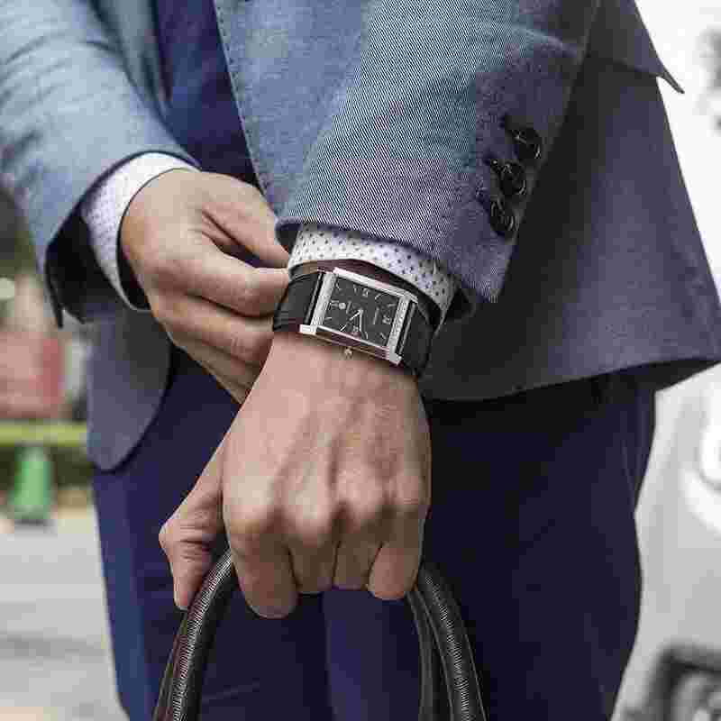 STARKING Men Quartz Casual Rectangle Stainless Steel Waterproof Watch 40MM 3ATM