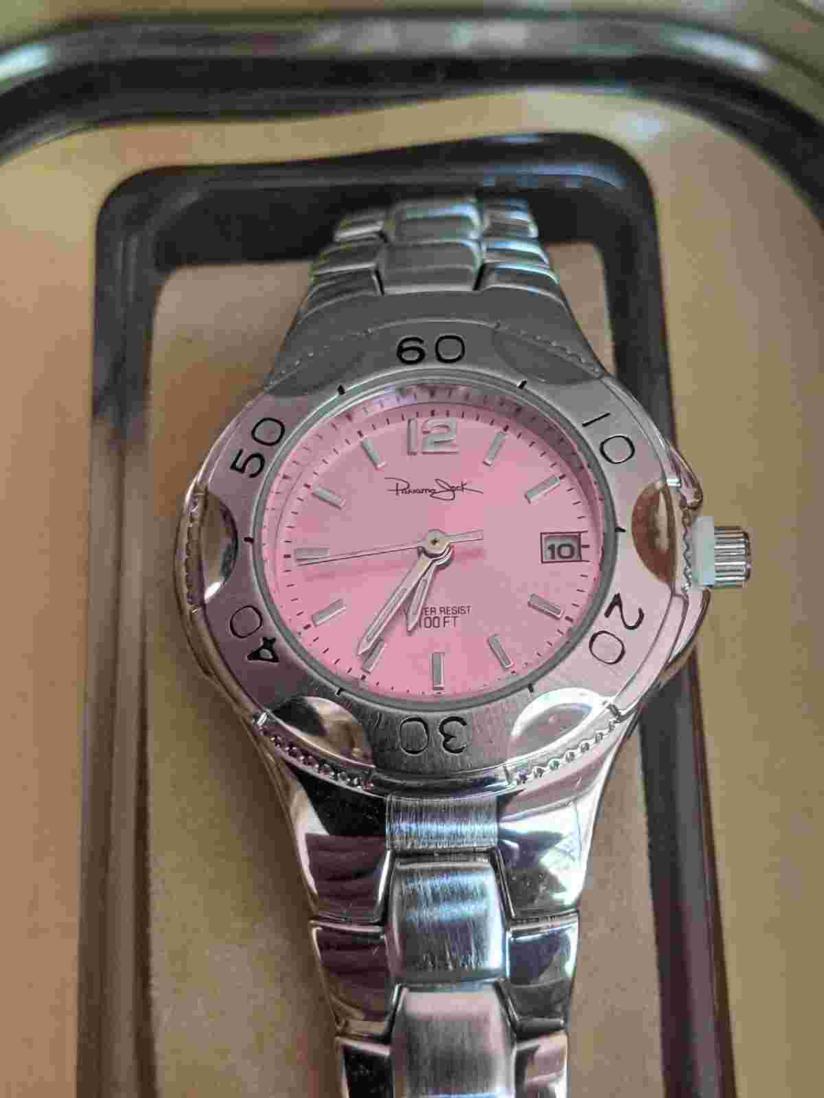Panama Jack Outbound PJ81005L Women's Silver Tone NIB Watch Pink Dial