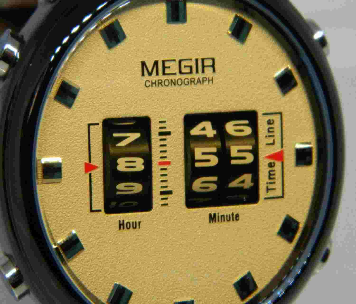 Men's Megir Roller Design watch in Carbon Black, Beige colour dial,Tan Strap