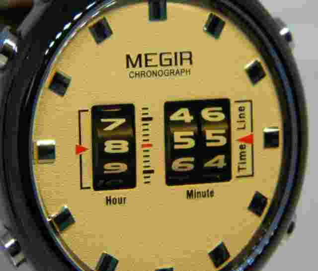 Men's Megir Roller Design watch in Carbon Black, Beige colour dial,Tan Strap