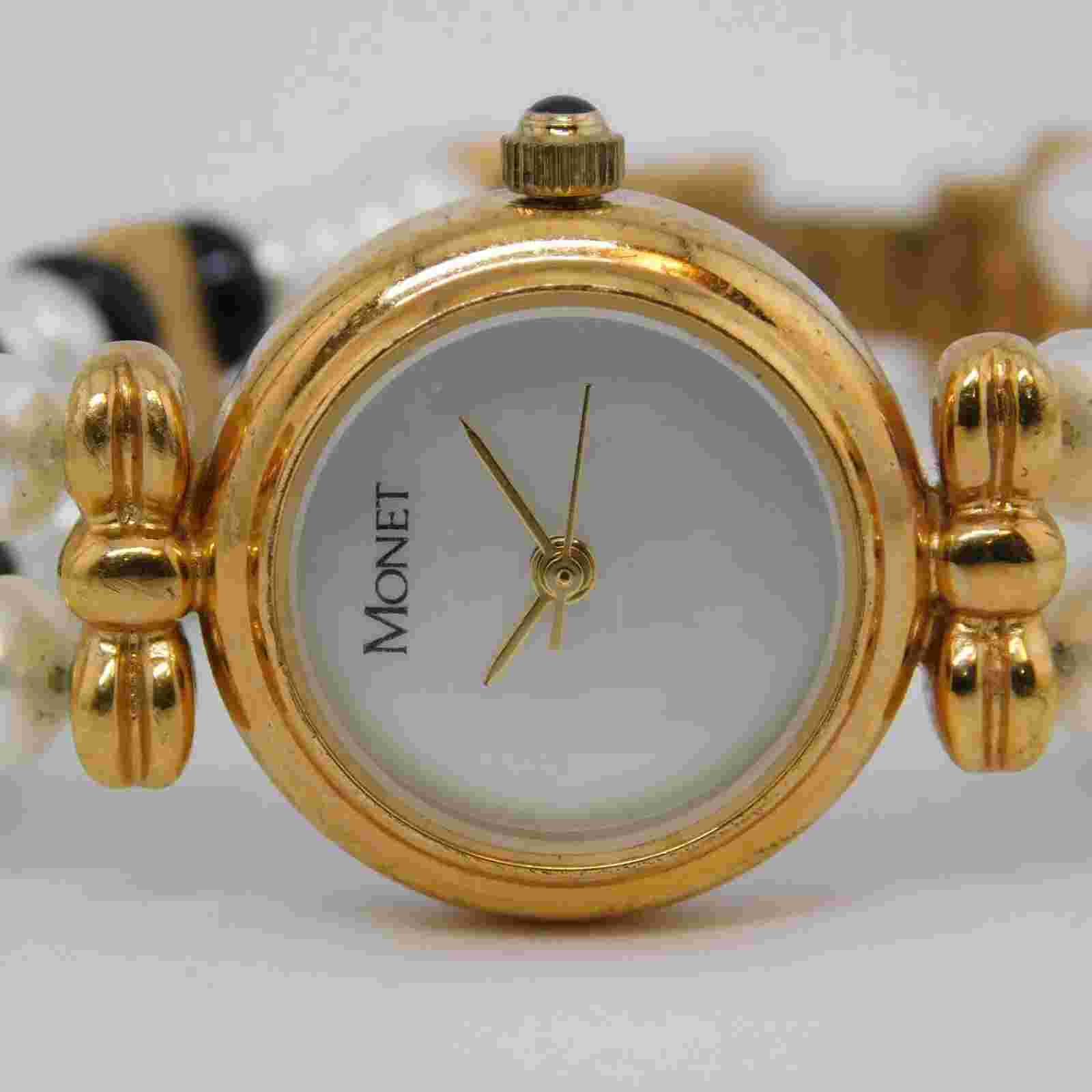 Monet Pearl Bracelet Quartz Analog Women's Watch Sz. 6 1/4" New Battery