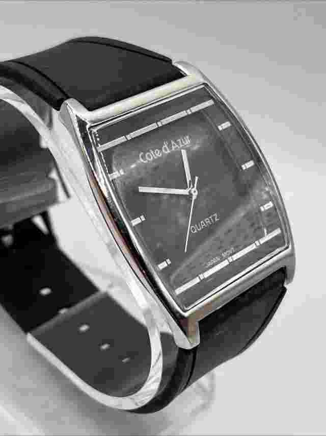 Côte d'Azur Men's Quartz Watch Black Resin Band Silver 38mm Case- New Battery