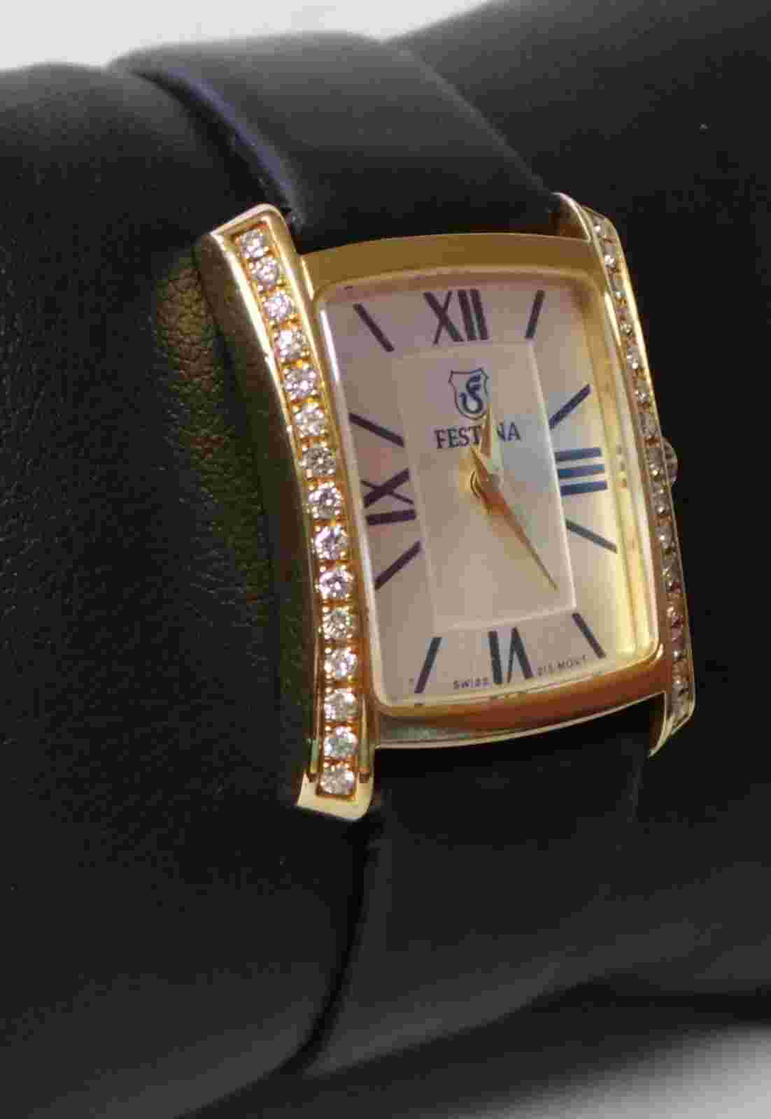 Authentic 18k Yellow Gold Festina Diamond Watch F136-9148 White Dial 21mm x 24mm