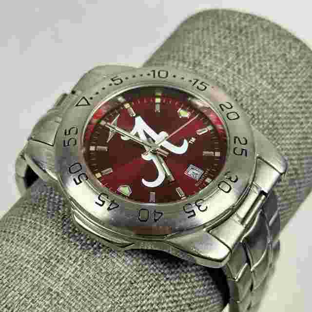 Alabama Crimson Tide Watch 34mm Date Red Dial Silver Tone 7"  New Battery