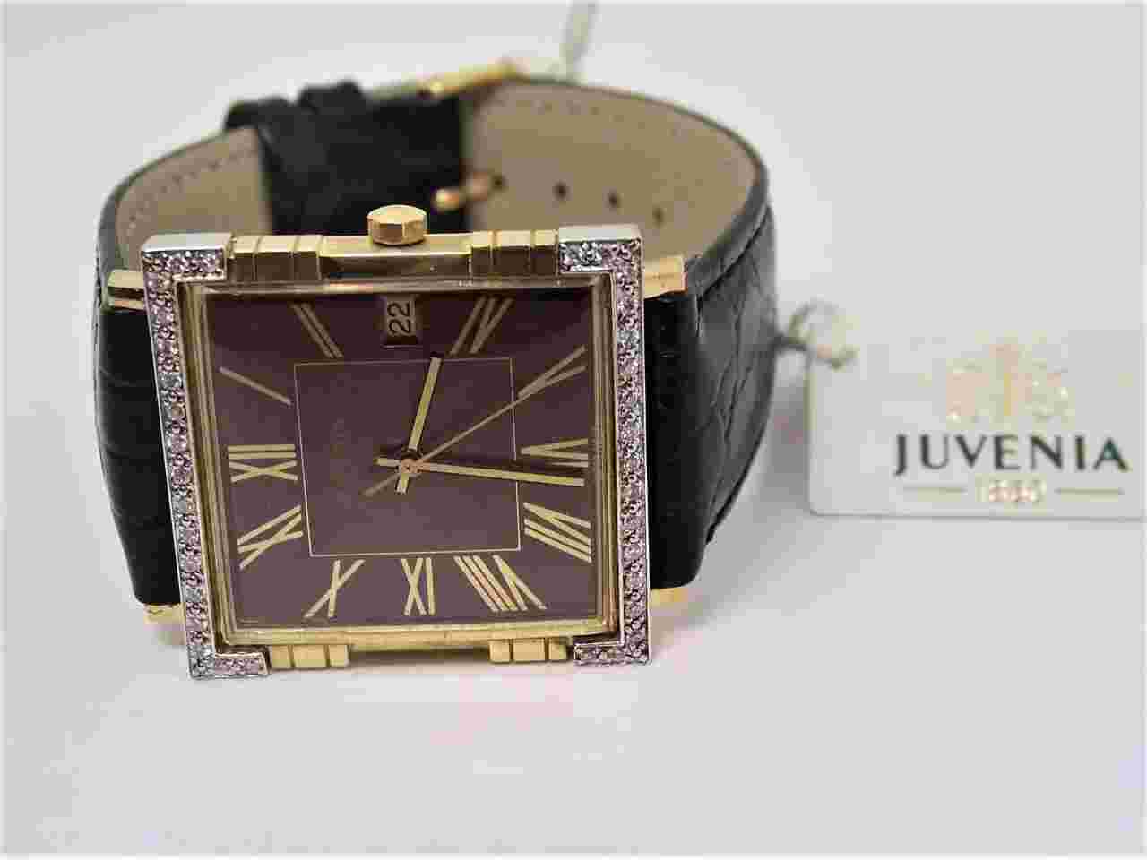 NEW 18K Gold JUVENIA MACHO Unisex AUTOMATIC Watch w/DIAMOND BEZEL & Purple Dial