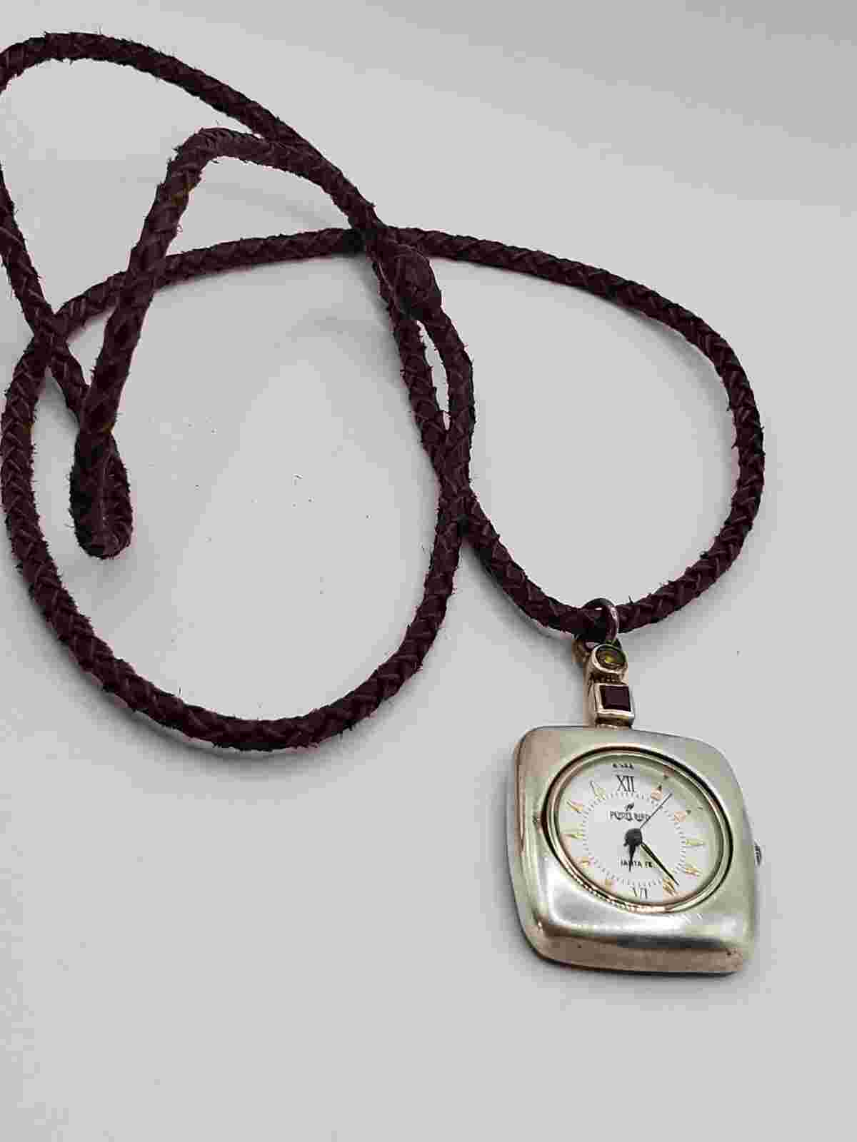 Peyote Bird Ladies Quartz Watch Pendant 27mm Square Silver Tone 24" Braided