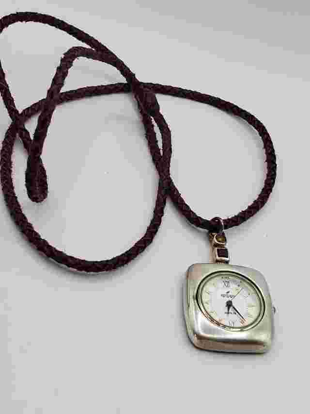 Peyote Bird Ladies Quartz Watch Pendant 27mm Square Silver Tone 24" Braided