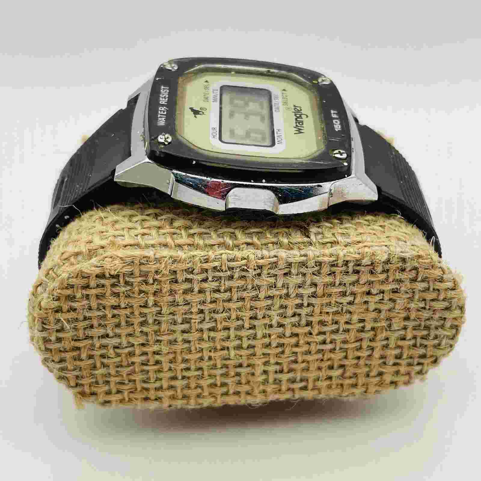 Vintage Wrangler Digital Alarm Day Date Black Band Watch