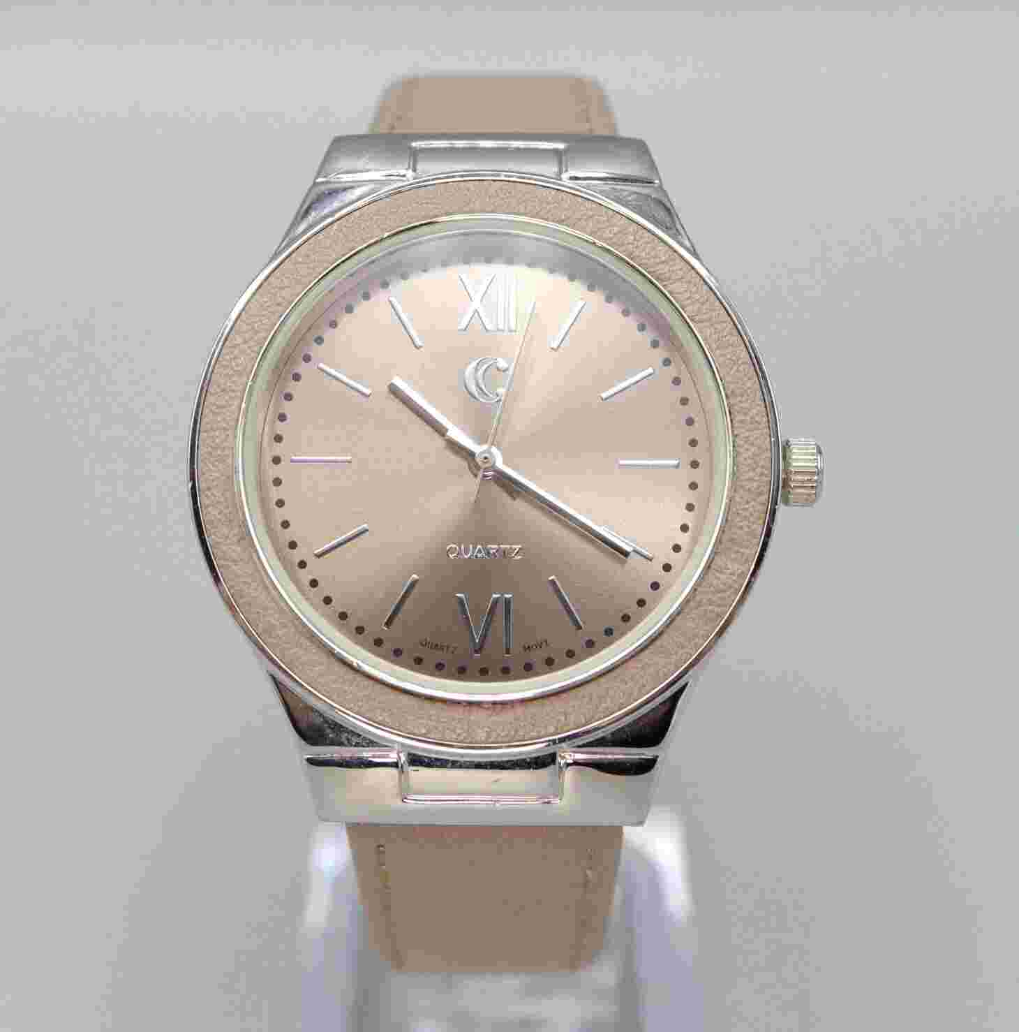 Charming Charlie 38mm Dress Watch Tan Leather Strap and Bezel with Fresh Battery