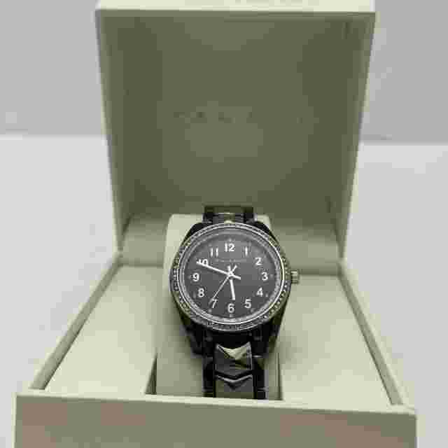 Tahari Wristwatch  Black & Silver Stainless Steel Strap w/ folding clip closure