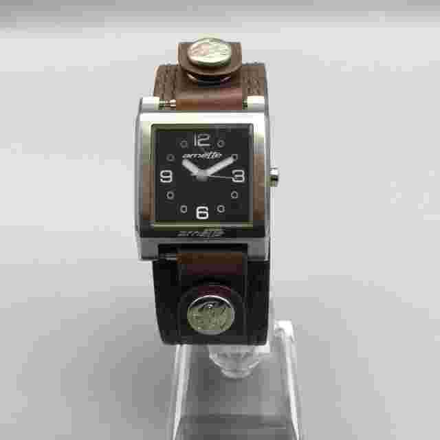 Arnette Watch Unisex 27mm Silver Tone Square 50M Leather Cuff Band New Battery