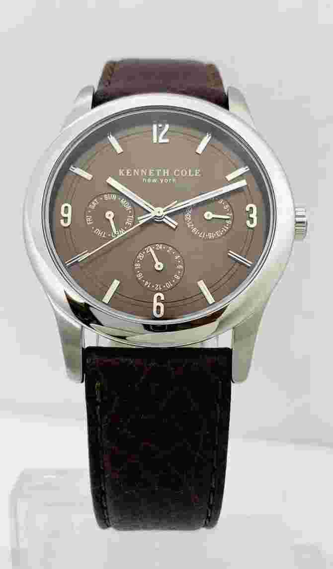 Kenneth Cole KC1350 Slim Multifunction Brown Dial Brown Leather Strap Slim Watch