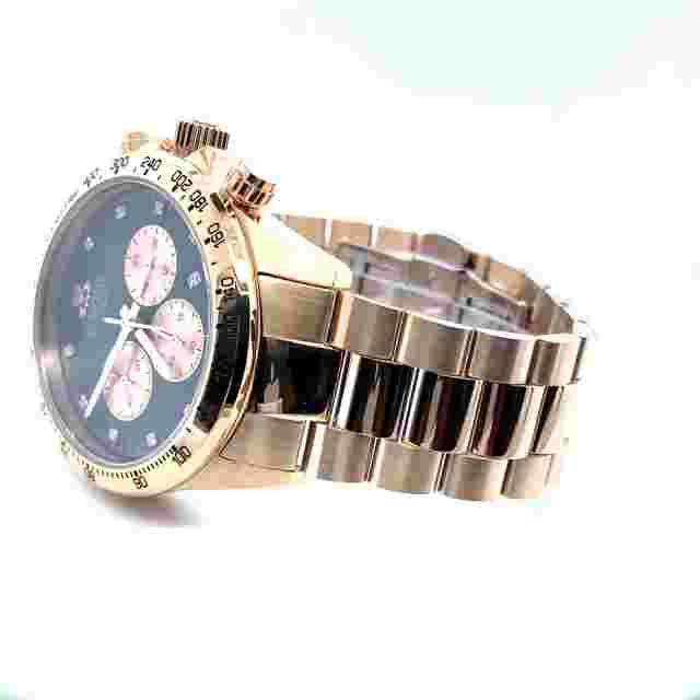 IceTime Cosmo 41mm Men Rose Gold Steel Watch Black Dial Iced 0.10ct Diamonds