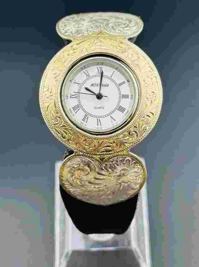 Working Montana Silversmiths 99 Western Silver / Gold Filigree Leather Watch K2