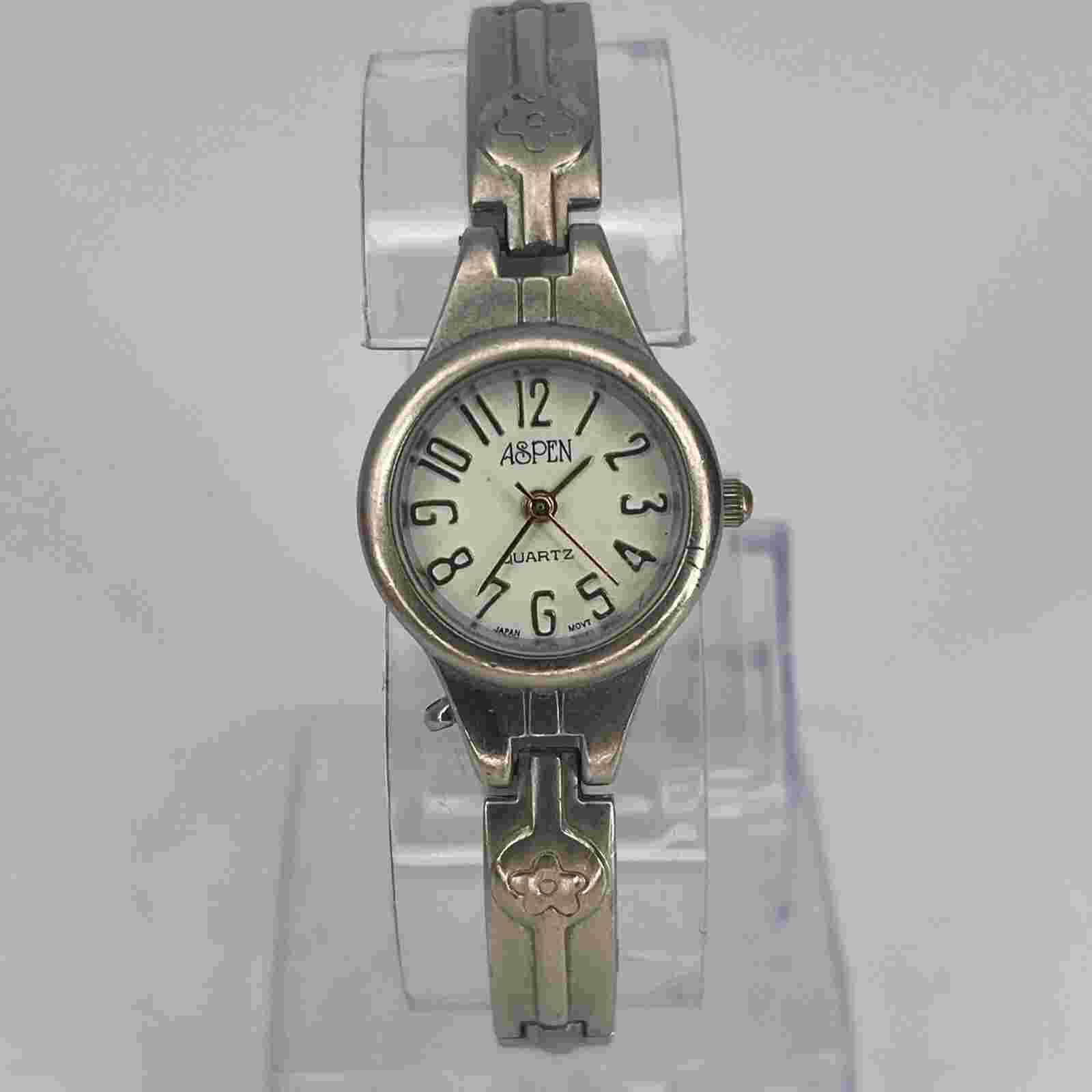 Aspen Women's Watch Gold & Silver Tone Flower Design Band White Dial NEW BATTERY
