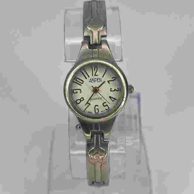 Aspen Women's Watch Gold & Silver Tone Flower Design Band White Dial NEW BATTERY