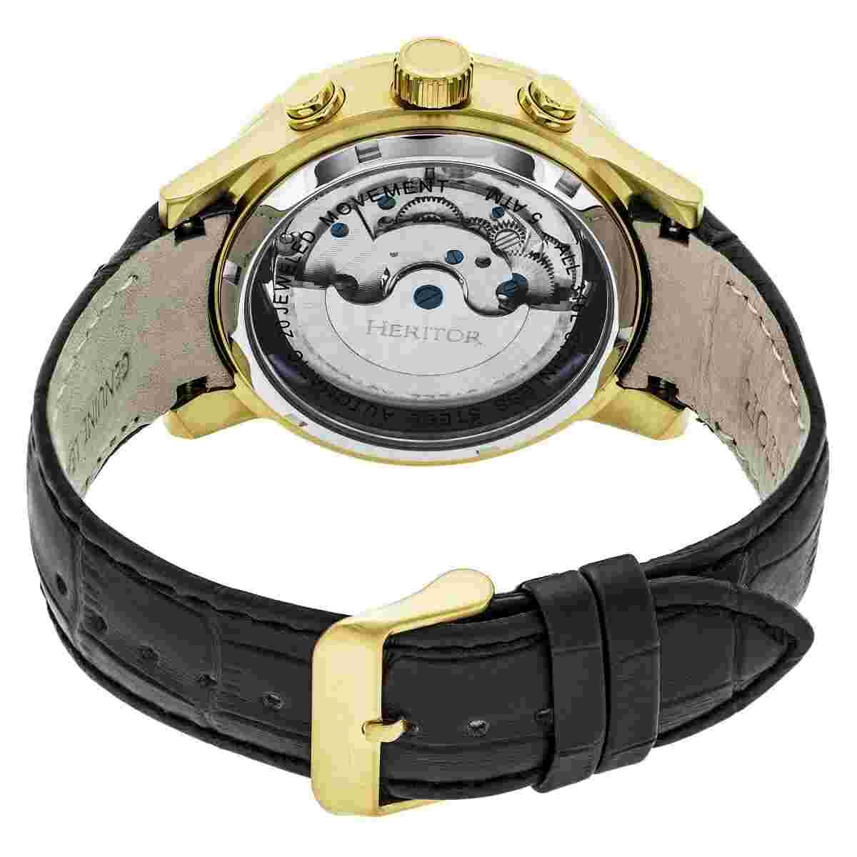 Heritor Automatic Hannibal Semi-Skeleton Leather-Band Watch - Gold/Black