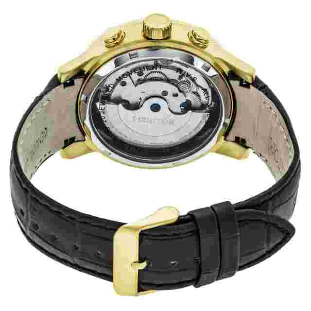Heritor Automatic Hannibal Semi-Skeleton Leather-Band Watch - Gold/Black
