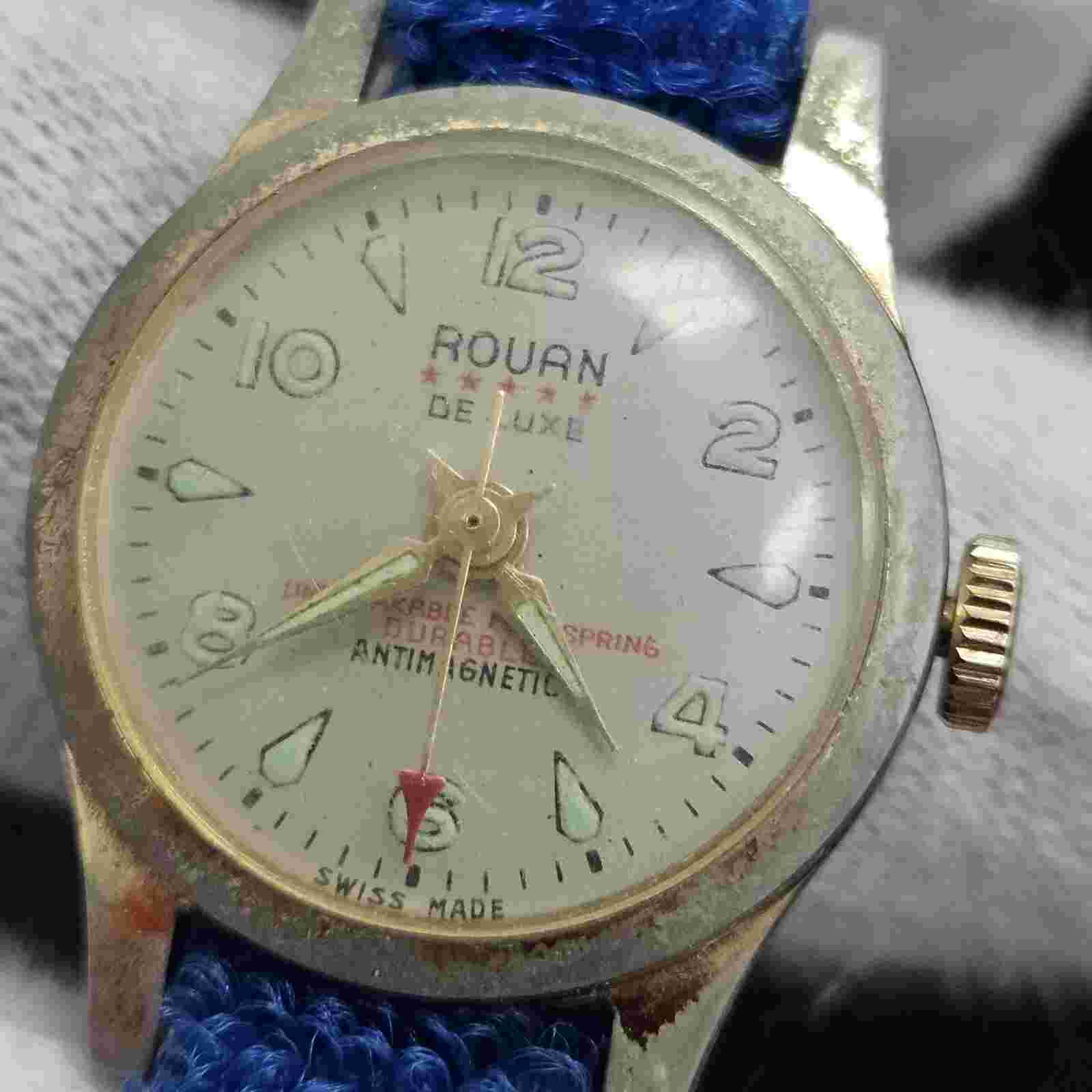 Vintage Rouan Deluxe Small Wrist Watch Swiss Mechanical Wind Up Working