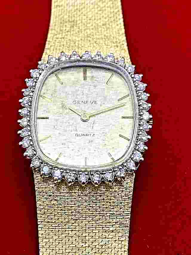 Geneve 14K Yellow Gold Watch With Diamonds