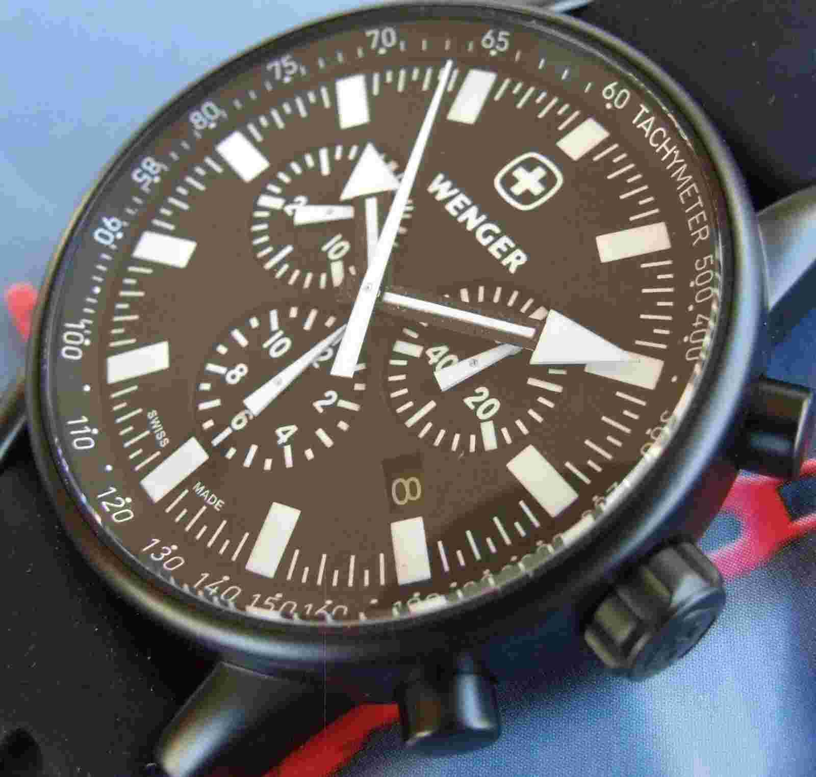 NOS WENGER Swiss Army COMMANDO CHRONOGRAPH~RARE End Of World BLK/WHT Model~42mm