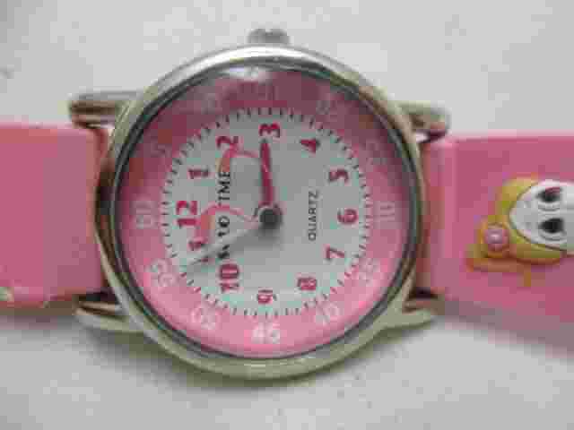 Solo Time Analog Wristwatch Pink Ballerina Buckle Band Silver Tone Round Face