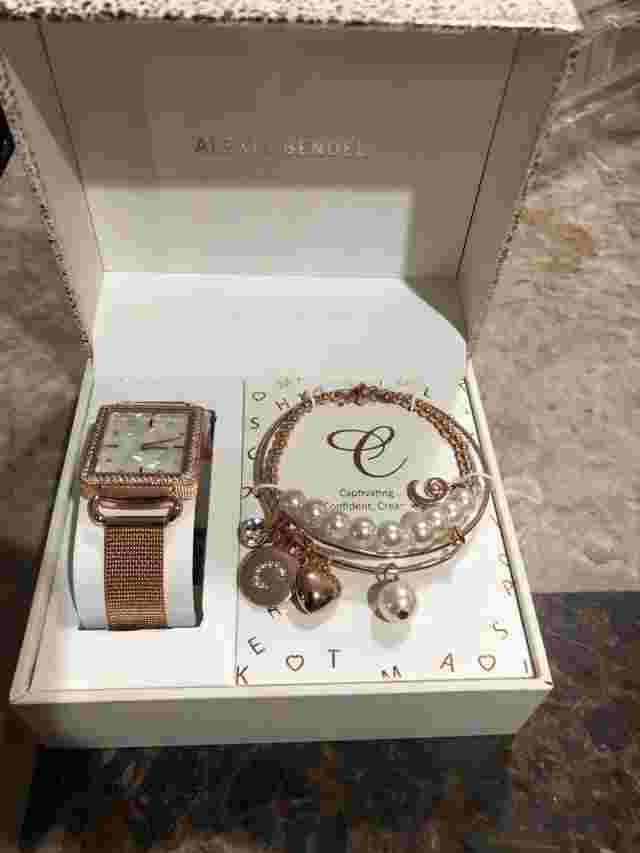 Alexis Bendel Watch and Earrings Gold Piece Boxed Watch Gift Set Box
