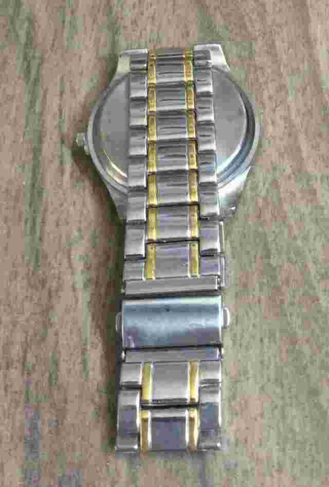 Rosra Men's Watch Two Tone Stainless Steel Watch & Band White Dial Easy to Read!