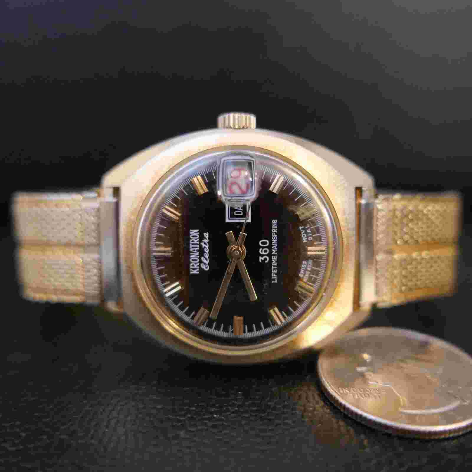 Vintage 50's Kronotron Electra 360 Watch Men Gold Manual Wind Date Works Great