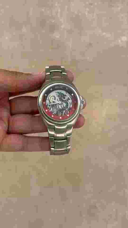 RARE y2k Relic by FOSSIL Big Tic Black Dragon Red Fire Watch, Box + New Battery
