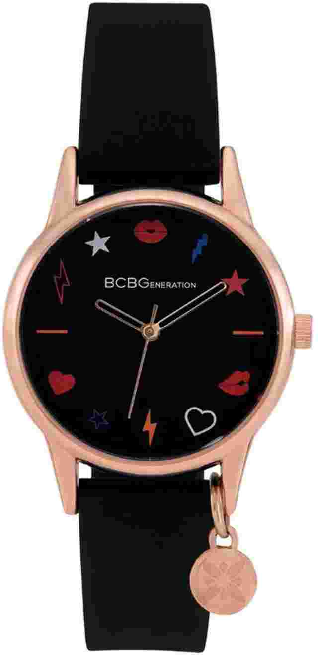 Women's BCBGeneration Rose Gold Tone Black Silicon Band BCBG Watch GN50926003