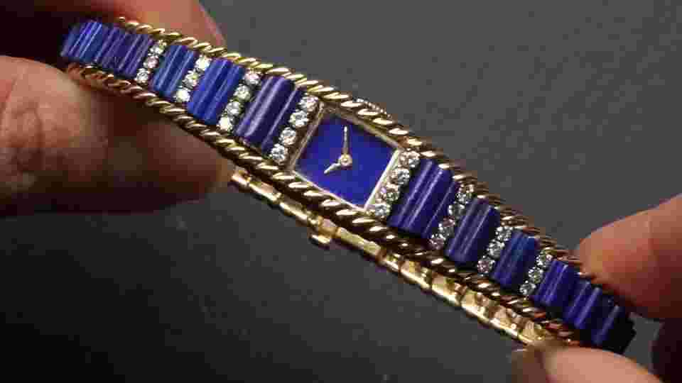 Neiman Marcus Rare French 18k Gold Lapis Lazuli & Diamond Women’s 14 mm 1970s