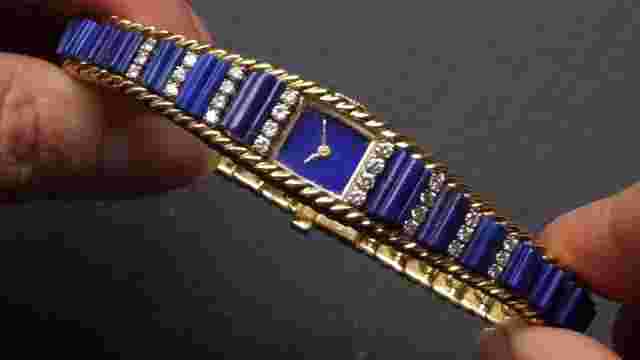 Neiman Marcus Rare French 18k Gold Lapis Lazuli & Diamond Women’s 14 mm 1970s