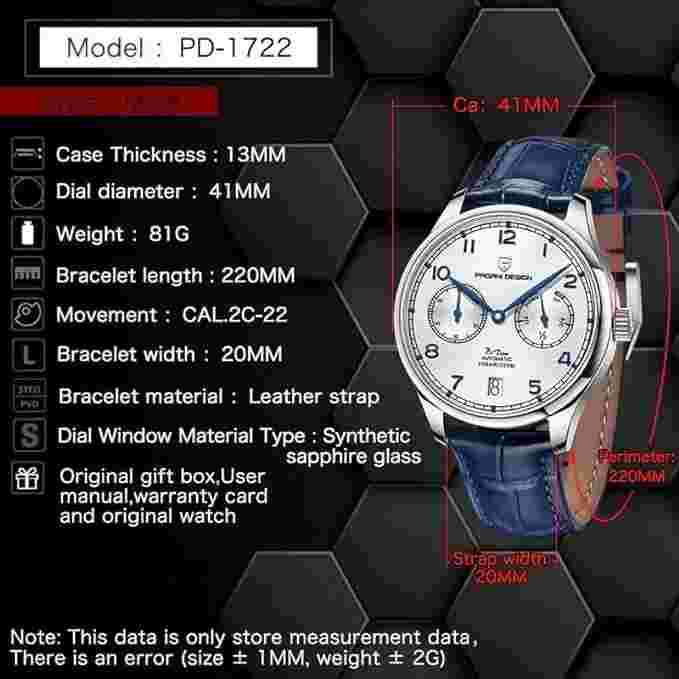 Pagani Design Men's Watch Mechanical Automatic PD-1722 (Black)