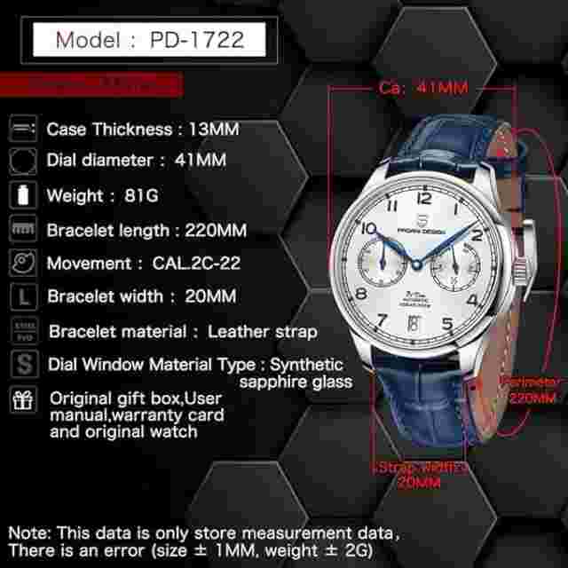 Pagani Design Men's Watch Mechanical Automatic PD-1722 (Black)