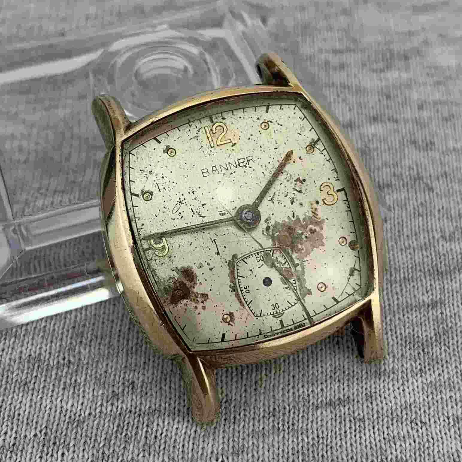 Vintage Banner Mens Watch 1940’s Sub Dial 10K Gold Filled 28mm Repair Parts