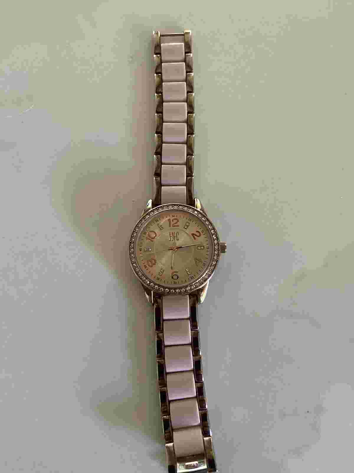 INC IN001RG 40mm rose gold crystal bezel quartz watch w/ bracelet & New battery