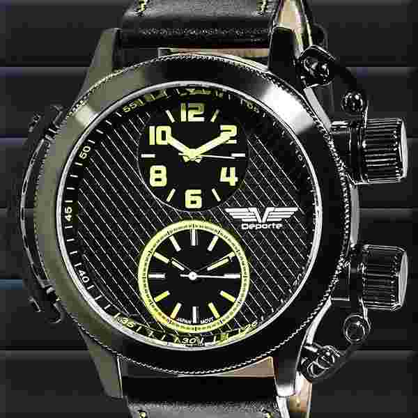 Deporte Dual Time Sutton Mens Watch in Black and Yellow