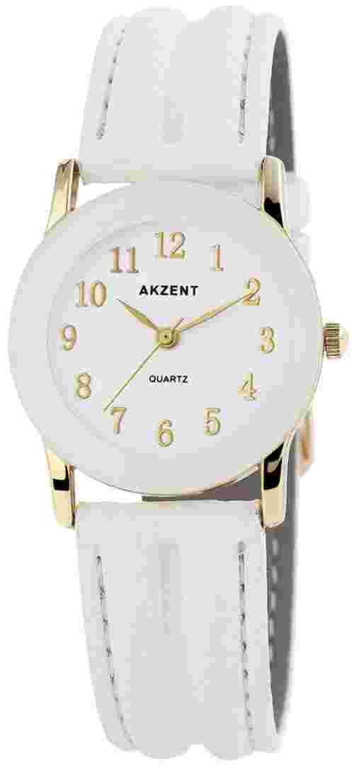 Akzent Women's Black Rose Gold Blue Silver Quartz Lederimit Wrist Watch