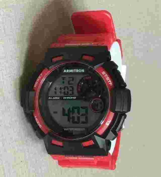 Armitron Men's Black Digital Chronograph Watch Dual Time Red Strap Band New!