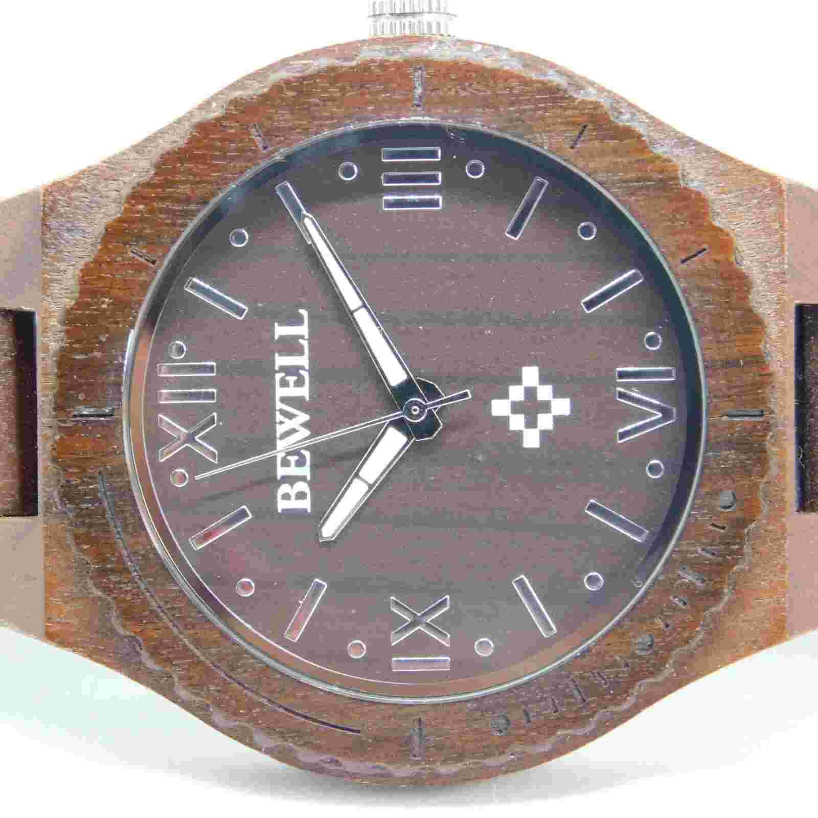 Bewell All Wooden Hand Crafted Quartz Analog Men's Watch Sz. 7 3/4" New Battery