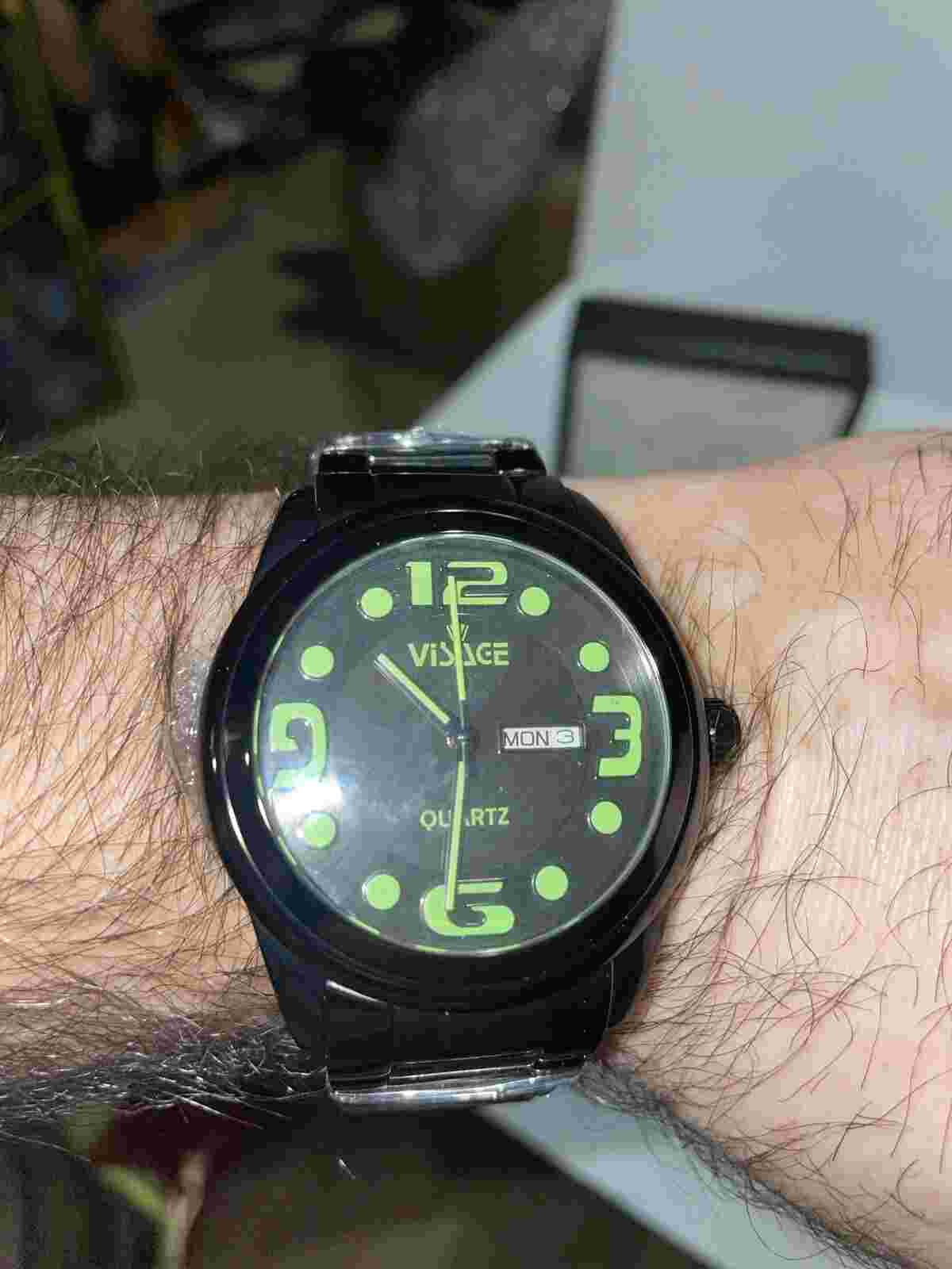 VISAGE Watch Men’s - 70005 BRG Quartz Black With Green Numbers Stainless Steel