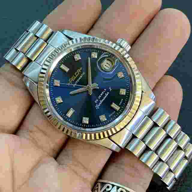 Rare Felca Blue Dial Automatic Original Silver Date Swiss Made Vintage Men Watch