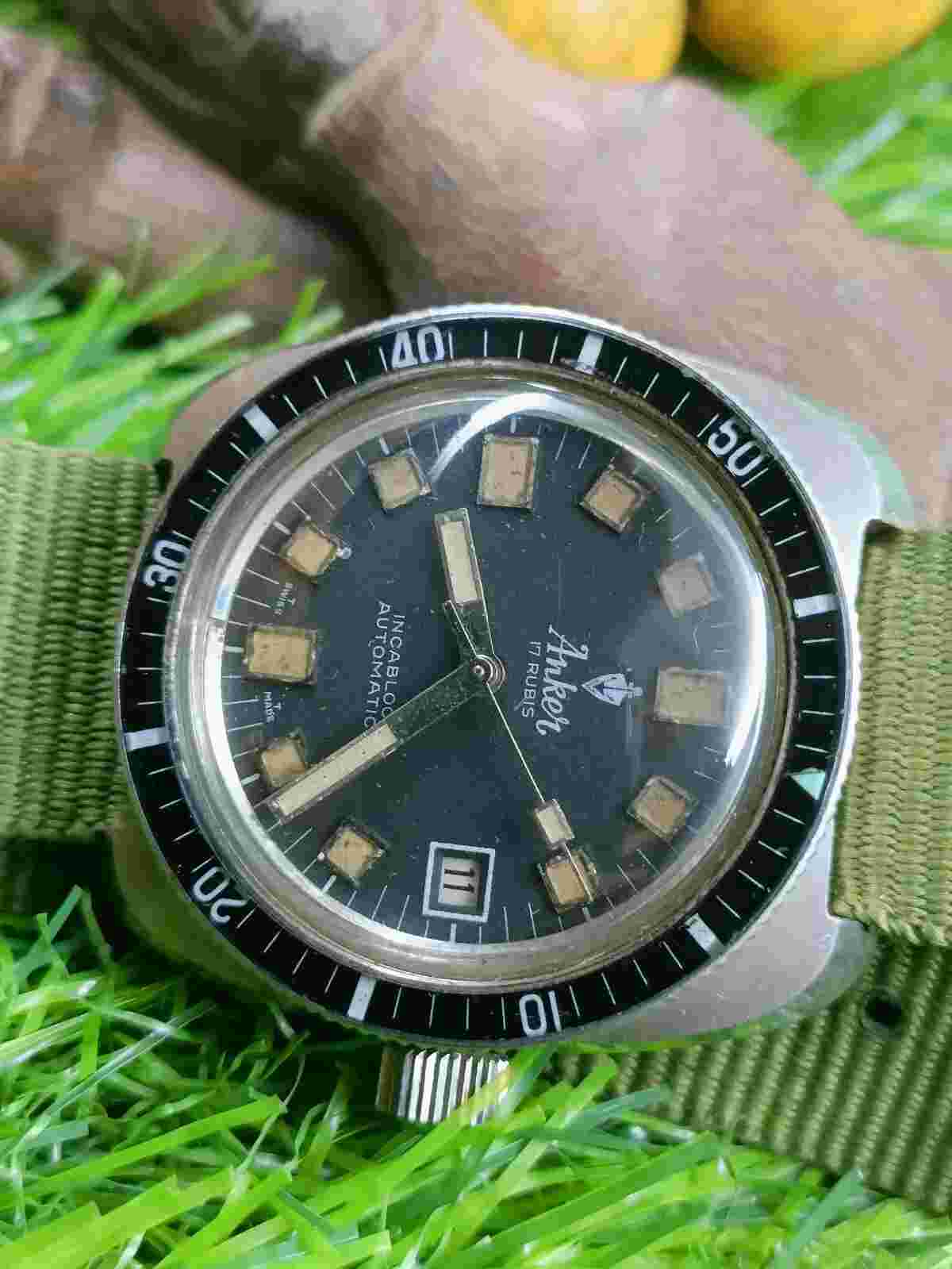 AUTHENTIC ANKER 17 RUBIS AUTOMATIC DIVER'S DATE SWISS MEN'S 2782 ETTA VINTAGE
