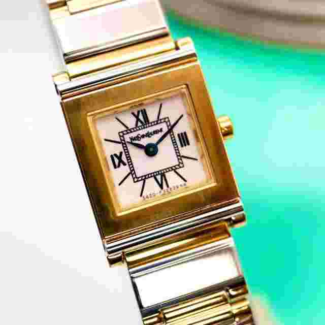 Saint Laurent Watch Wristwatch Logo Gold Women's Authentic
