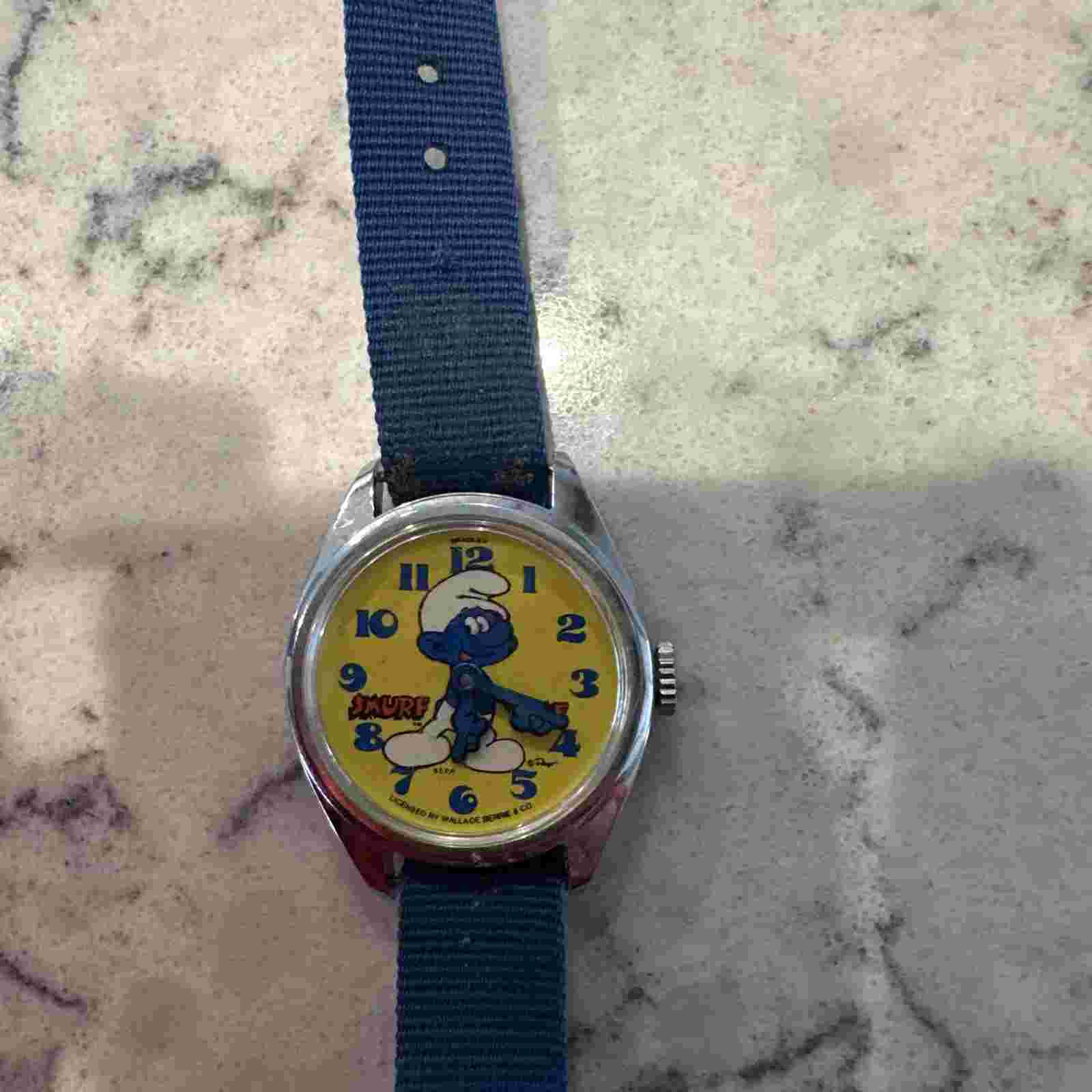 Smurf Wrist Watch Used from Bradley Time Wind Up Watch 1980s