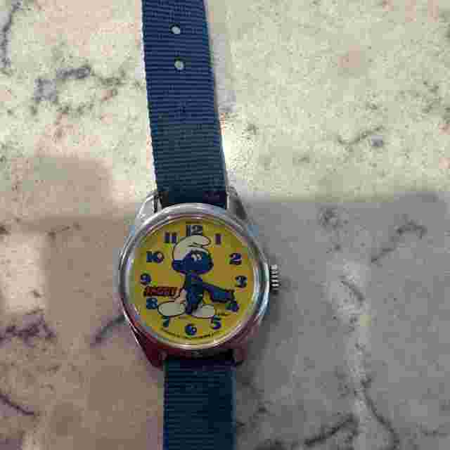 Smurf Wrist Watch Used from Bradley Time Wind Up Watch 1980s